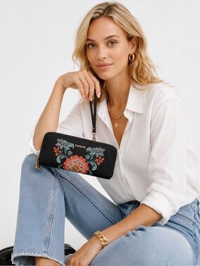 Desigual Black Floral Women's Wristlet Wallet